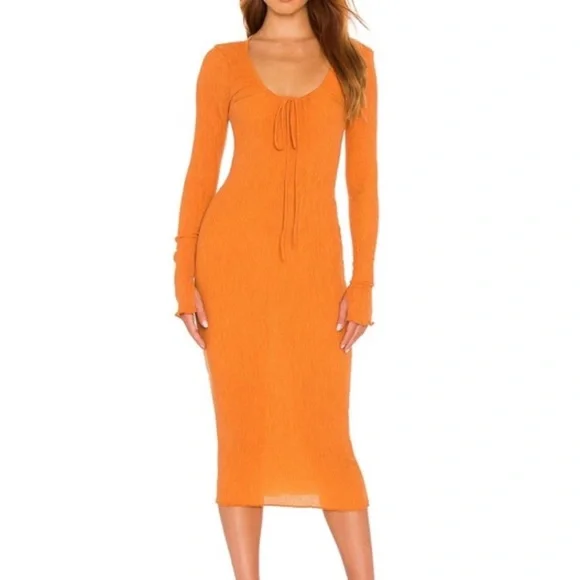 Camila Coelho NEW Orange Long Sleeve Dress Sz M cute slits on arms. Flattering - Picture 1 of 5